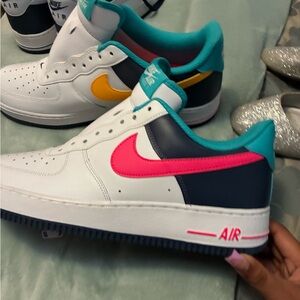 Nike White and Pink Sneakers Air Force 1